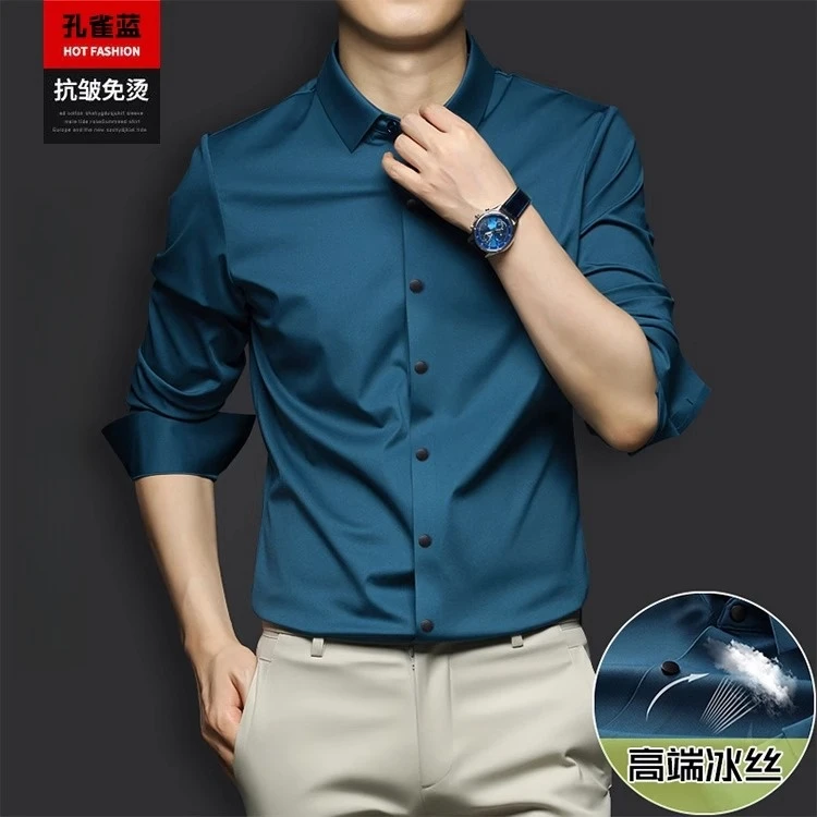 时尚轻奢高端长袖衬衫男士新款高级感商务休闲免烫抗皱大码衬衣男