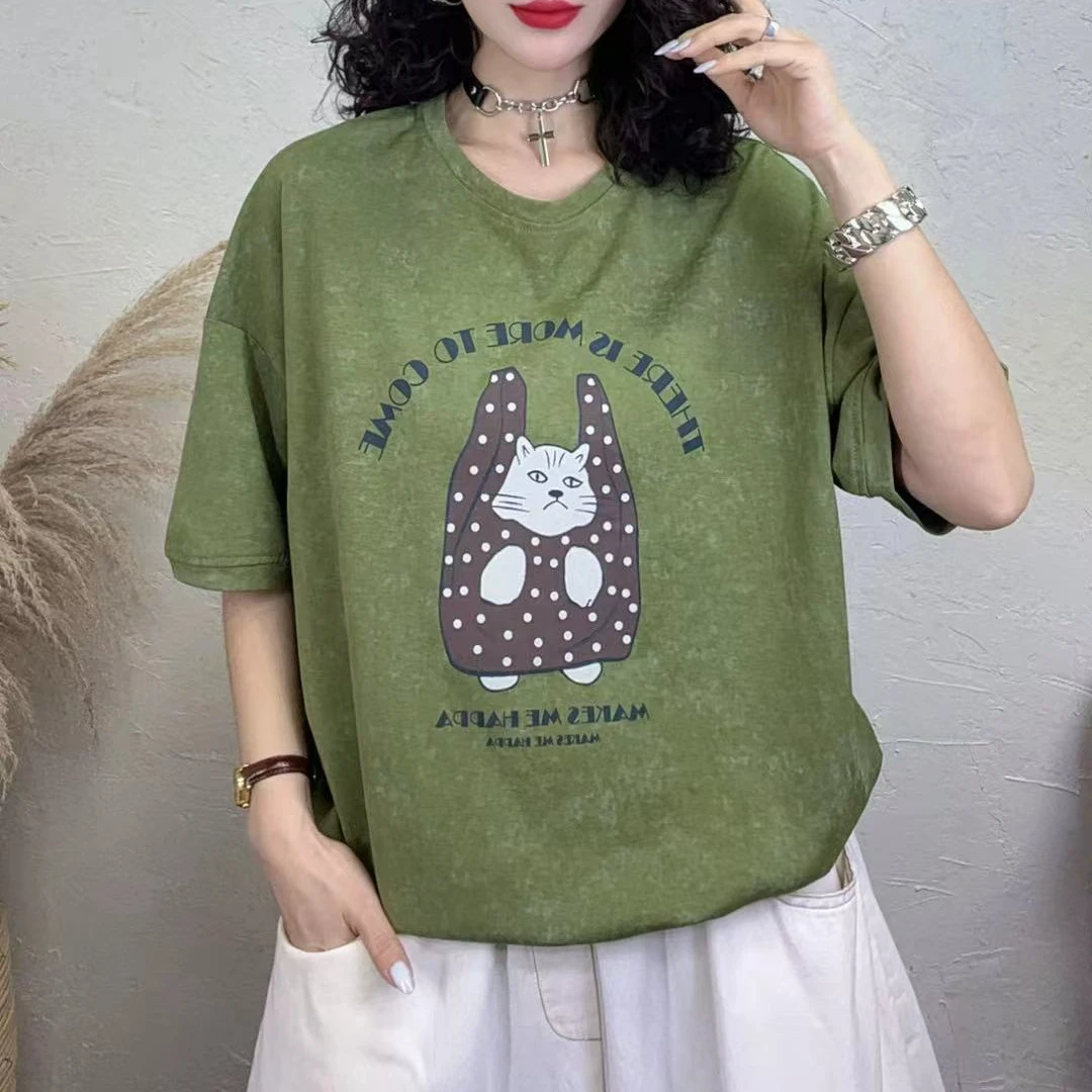 13925新款夏季休闲减龄宽松显瘦简约遮肉T恤