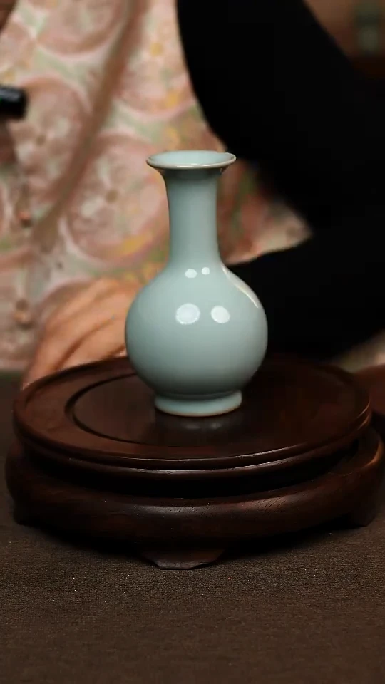 瓷片天青色手工鹅颈瓶 小花瓶 不带礼盒