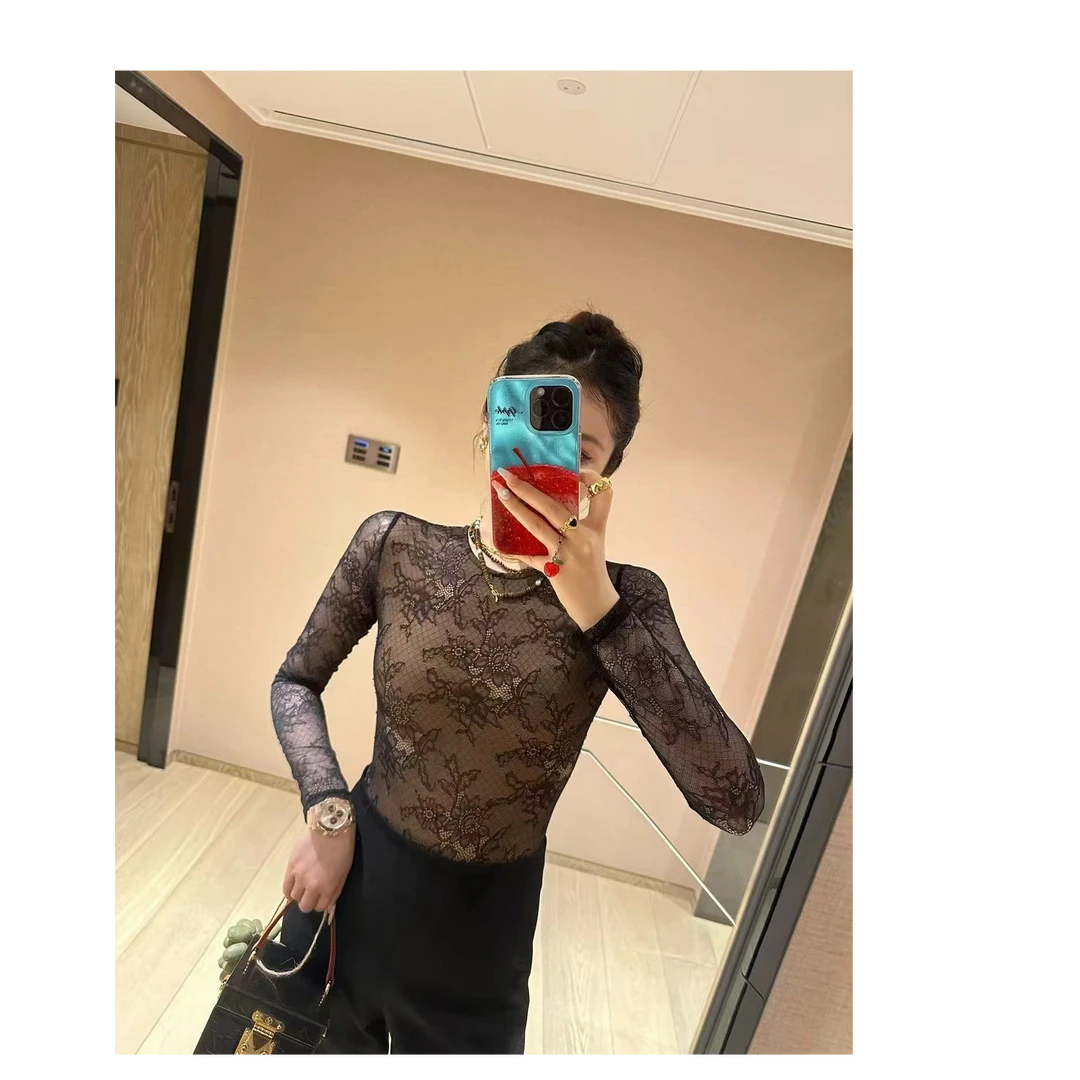 微透性感黑色蕾丝连体衣