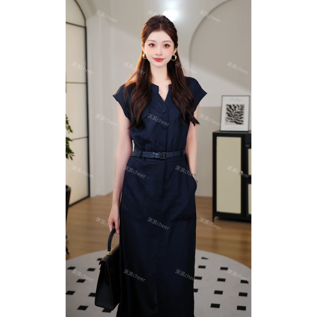 【QIQI】（送腰带+丝巾）轻熟时尚气质连衣裙小众设计感收腰显瘦长裙