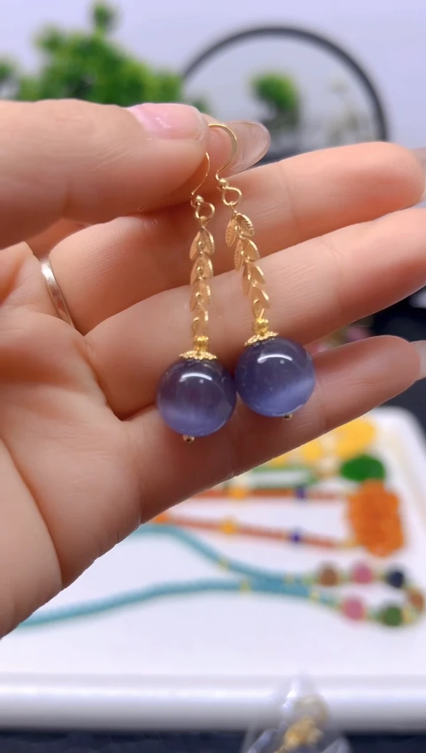 【闪购商品】碧玺猫眼耳饰14K金镶嵌耳饰E715