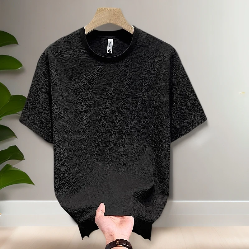 仓石一树轻奢夏季泡泡纱短袖t恤男士百搭圆领薄款宽松修身半袖潮