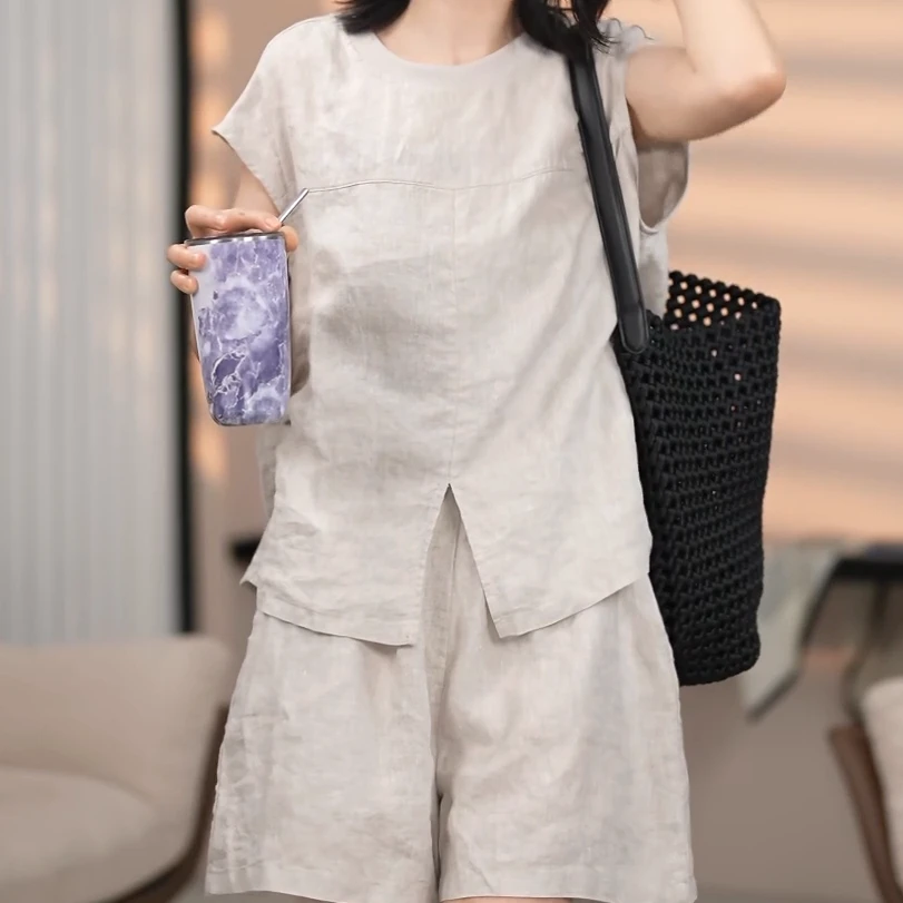 “夏日来信”夏日肌理感飞飞袖衬衫+短裤套装超清爽显瘦C5485