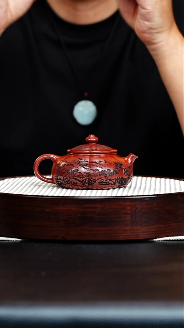 茶壶紫砂宜兴紫砂 筋纹寒江 龙血砂 周昌兰h015