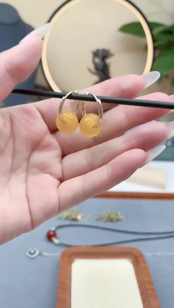 玛瑙/玉髓耳饰银S925镶嵌00黄色耳扣