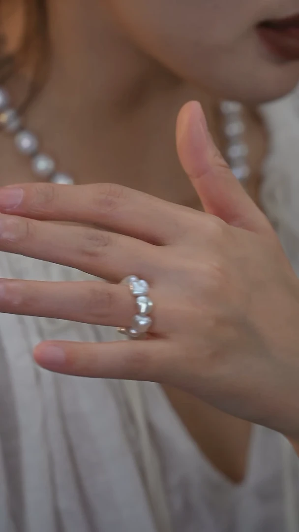 银S925镶嵌淡水珍珠戒指碎银子珍珠戒指