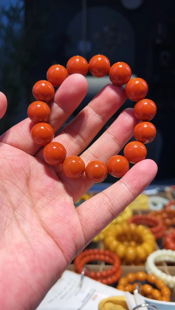 手串未镶嵌南红玛瑙13+圆珠柿子黄