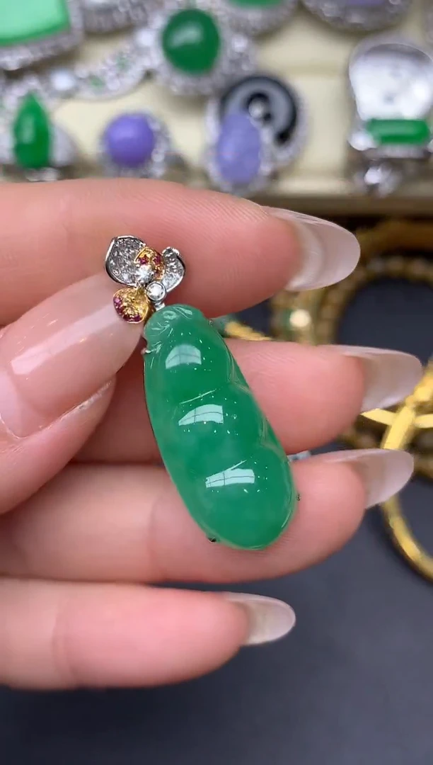 翡翠18K金镶嵌吊坠(不含链)331-雪姐翡翠天天见