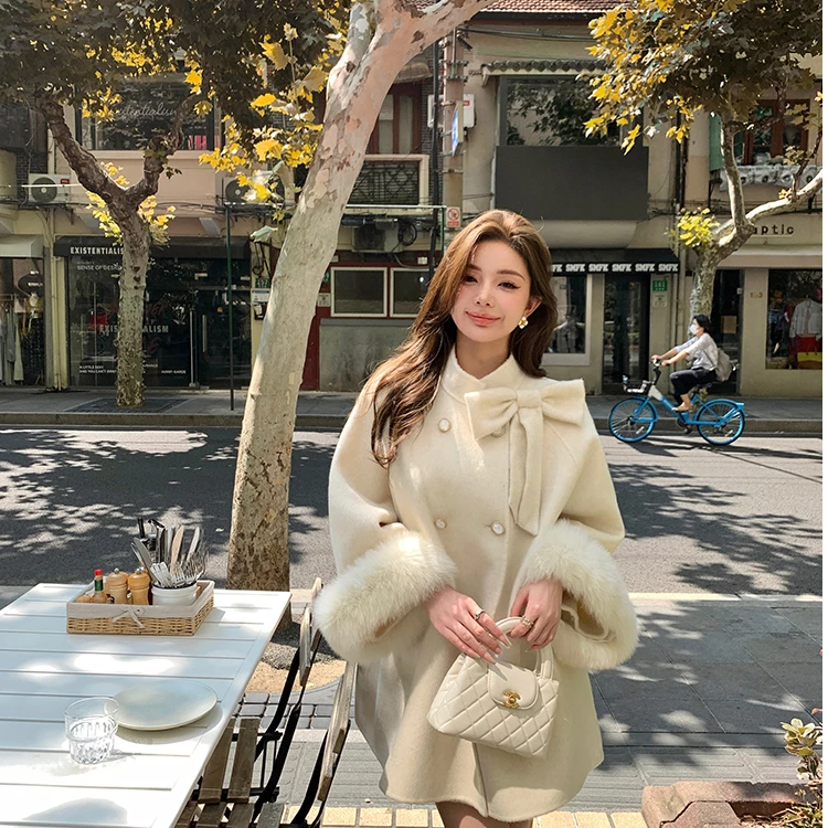 高档气质毛呢外套女款爆款2025新款中长款春秋款宽松仿皮草外套