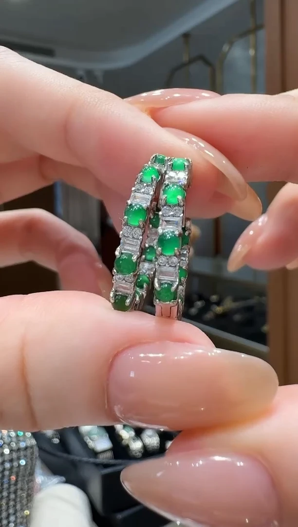 银S925镶嵌翡翠耳饰银镶1.0