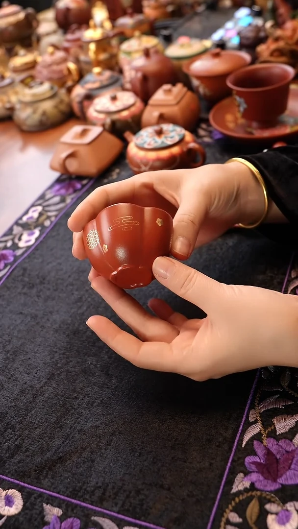 茶壶紫砂朱泥梅花描金杯