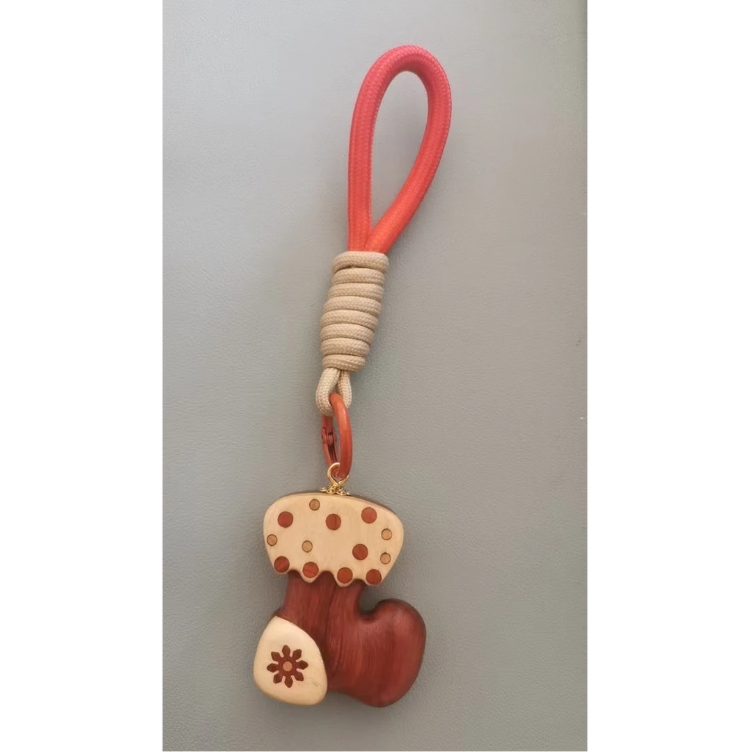 实木圣诞鞋钥匙挂件