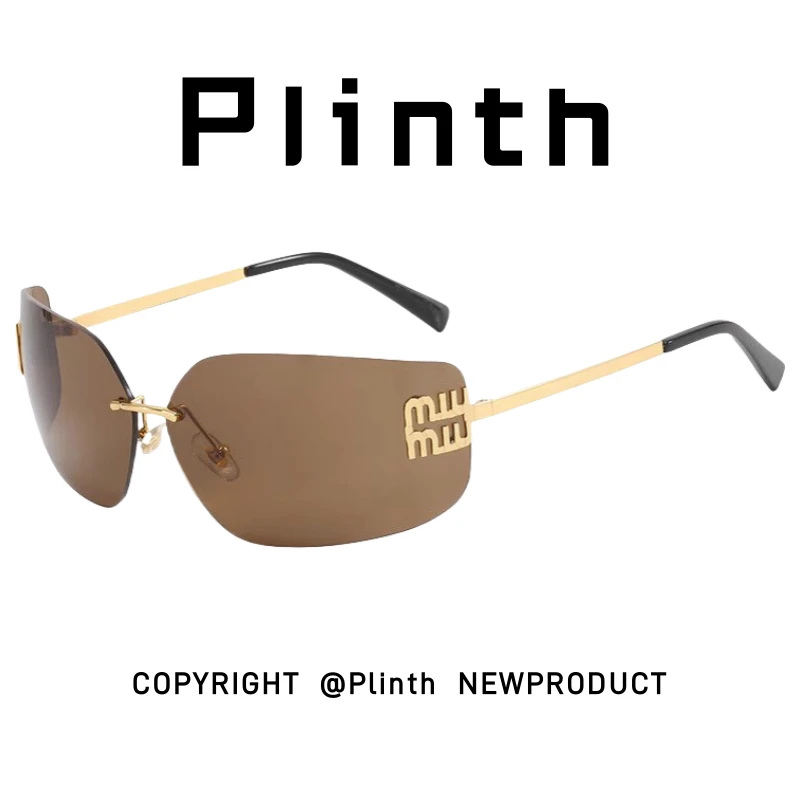 时髦y2k千禧风太阳眼镜女欧美复古大框无框墨镜气质无边框时尚