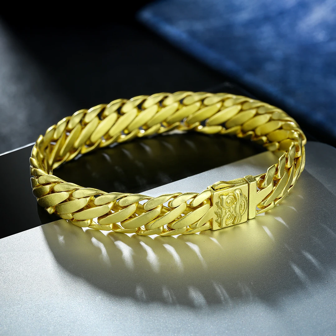 铜合金手链 高档霸气醒狮三马鞭男士925银手链嘻哈实心简约古巴链