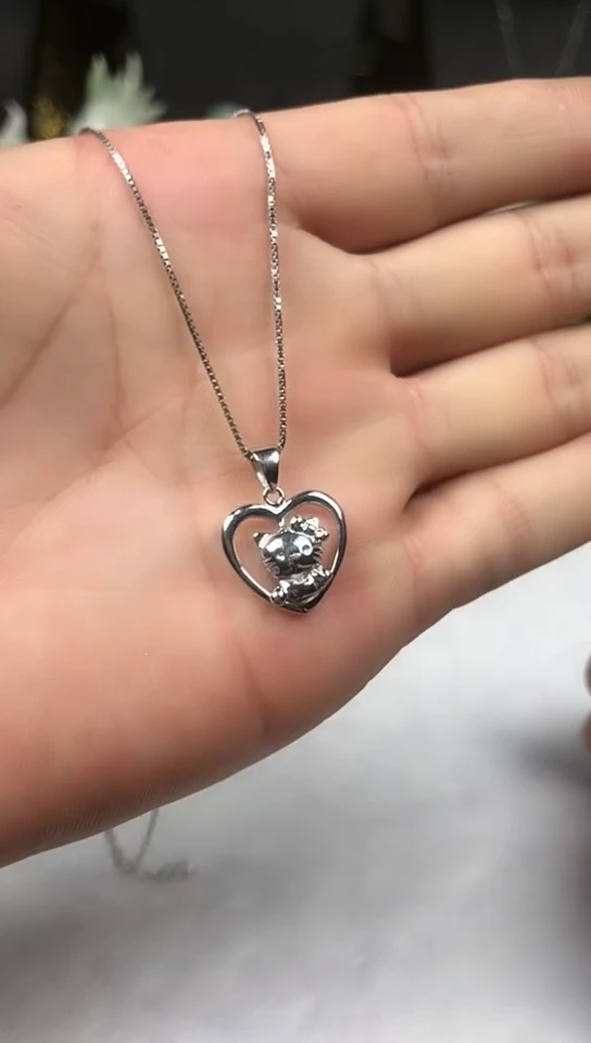 项链天然锆石银S925镶嵌项链