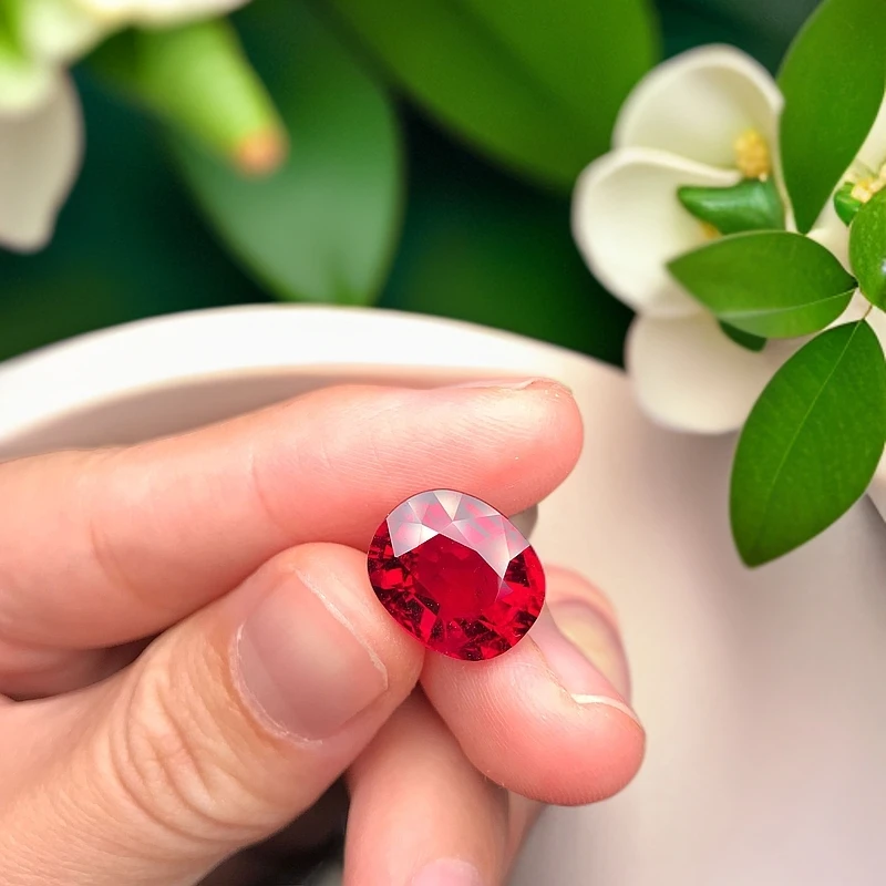 收藏精品天然鸽血红卢比莱碧玺裸石戒面8克拉刻面椭圆形戒指吊坠