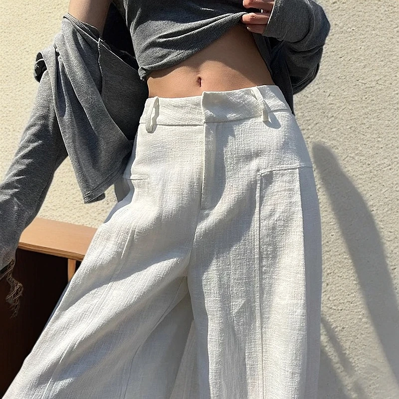 麻苎麻阔腿裤女夏季薄款高腰垂感老钱亚麻直筒裤西装裤女夏季薄款