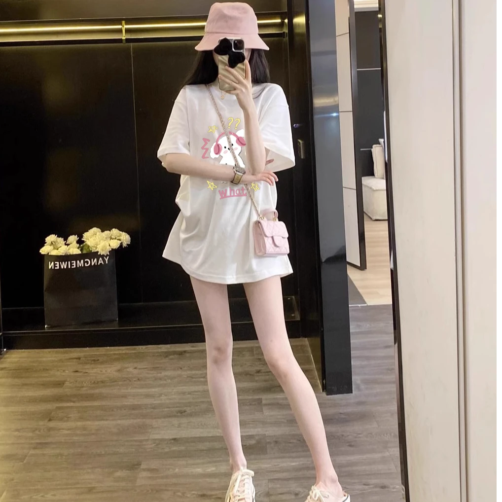 短袖t恤女夏季2025新款潮流宽松可爱甜美设计感印花半袖体恤上衣