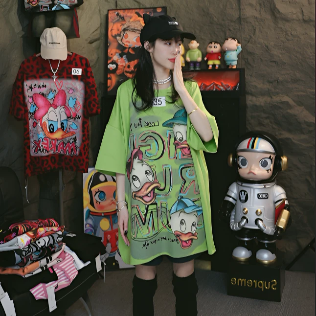 鸭子三兄弟短袖oversize宽松大板型T恤时尚大码情女款男女同款