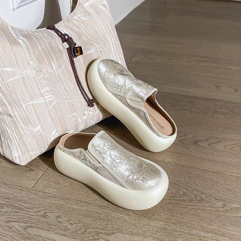 超火包头半拖脚蹬懒人松糕厚底新中式凉拖鞋