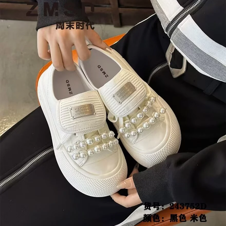 周末时代女鞋珍珠小白鞋百搭厚底休闲时尚