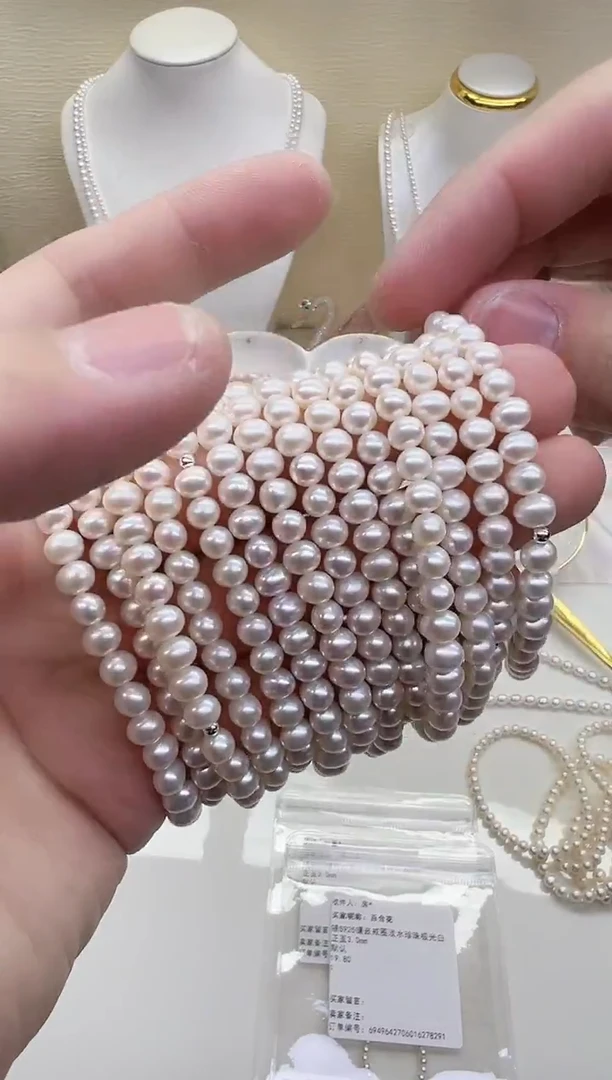 银S925镶嵌手链淡水珍珠极光白无暇无核近圆4-5mm