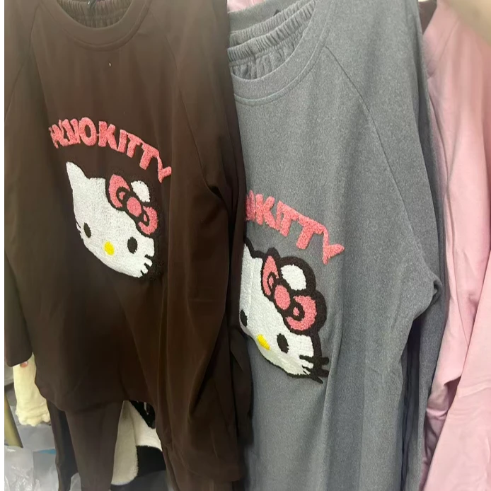 冬季新款可爱KT睡衣德绒保暖圆领减龄气质居家舒适女长袖套装2951