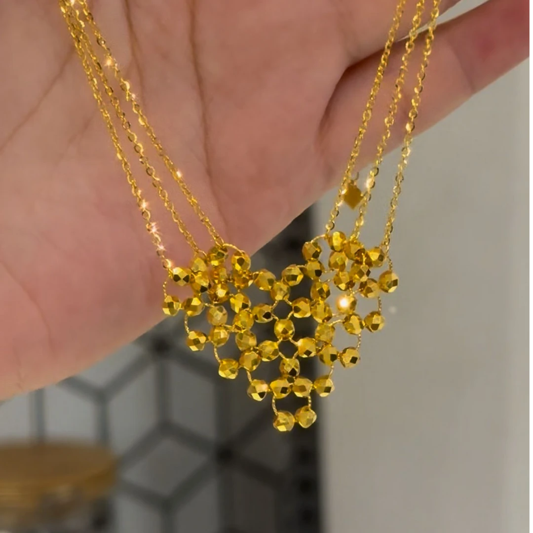 足金999爱心蹦迪珠三层链5G精工项链