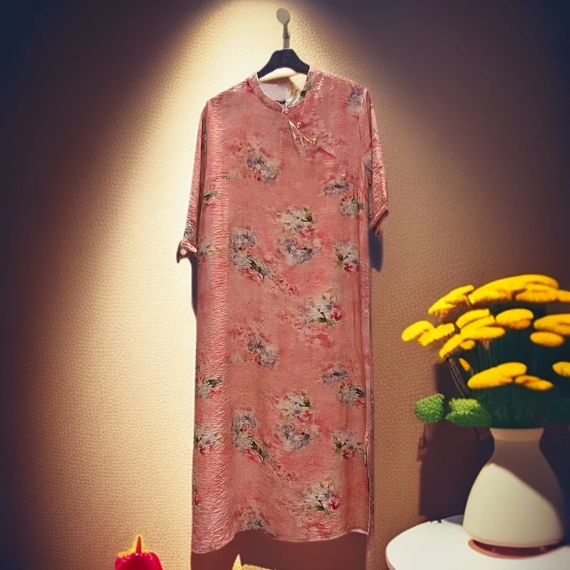 【金缕衣】大码中袖连衣裙新中式复古改良旗袍中长裙新款女装