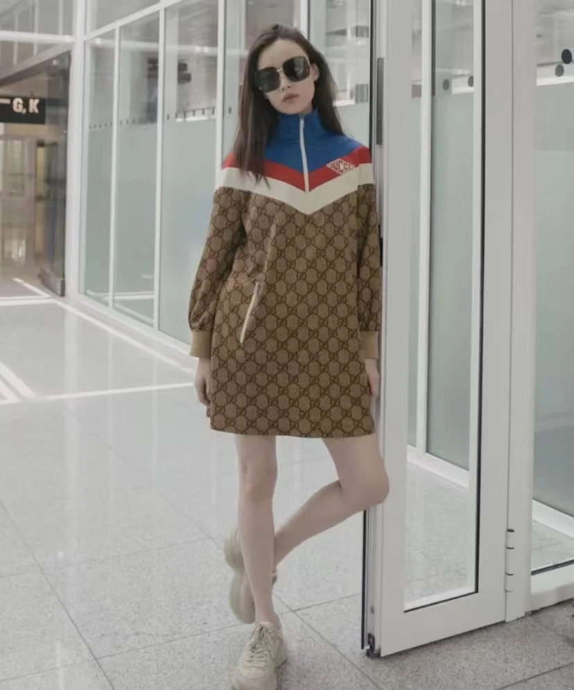 95新 GUCCI/古驰 潮奢豆 严选/老花满印长袖连衣裙/H11467