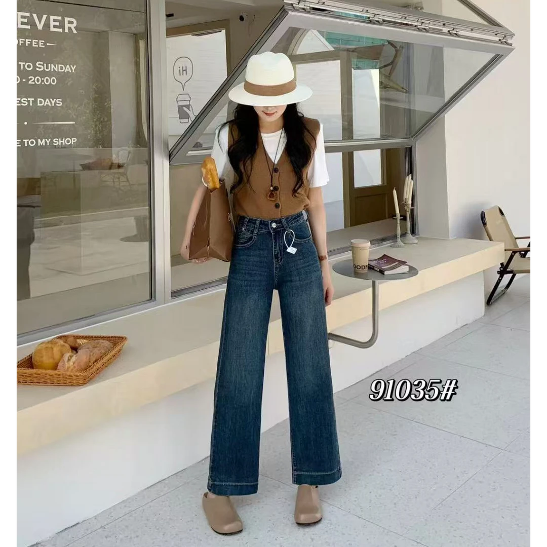 【建池家】春季新款时尚潮流女装气质修身九分直筒牛仔裤91035款
