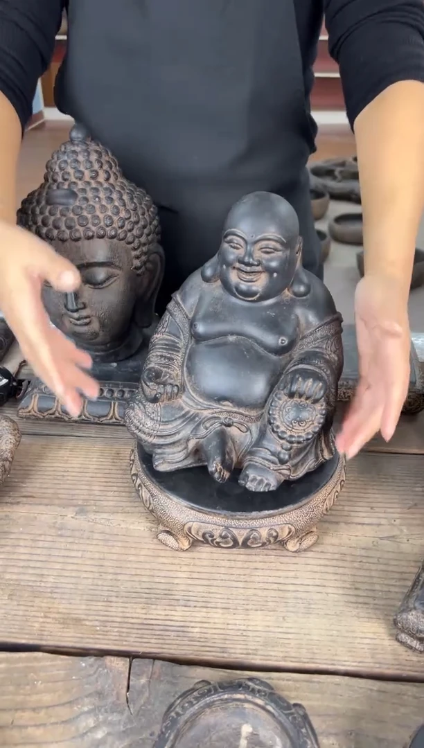 陶土大肚佛+素面小万寿藤底座