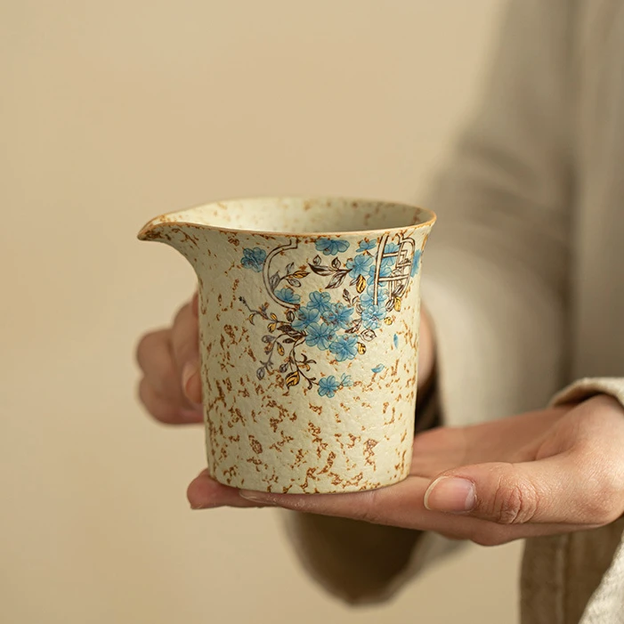 予迟器【窗花公道杯】景德镇粗陶复古青花陶瓷茶具公杯茶海分茶器