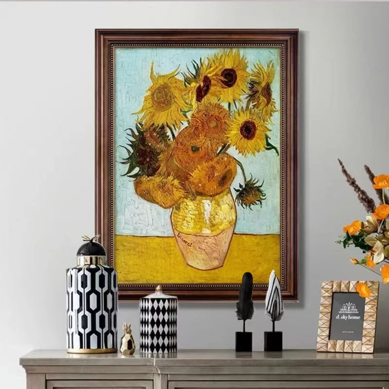 美式梵高向日葵装饰画油画欧式挂画客厅玄关餐厅