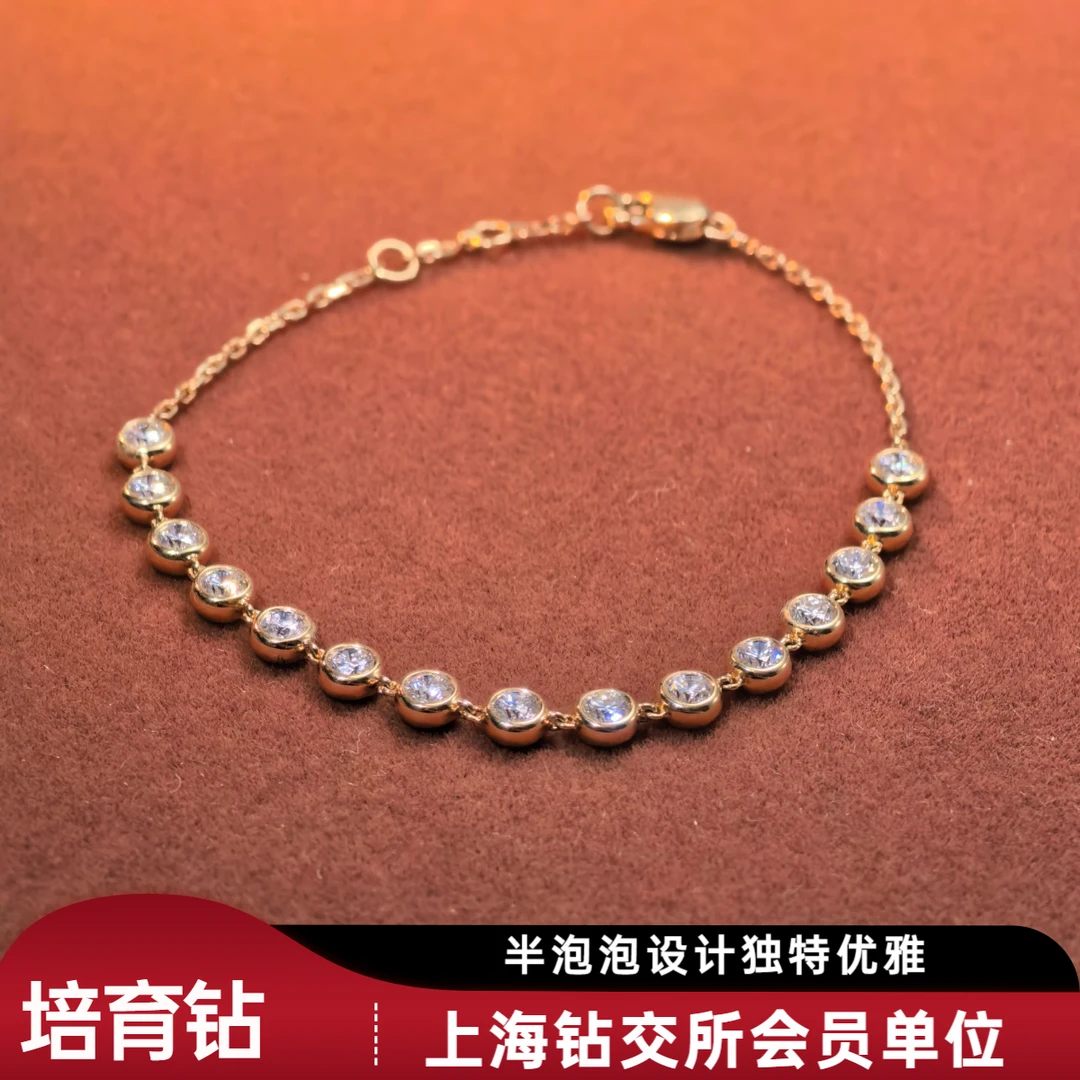 实验室培育钻石L【半泡泡10分】黄/白18K金手链顶参钻先鉴后发