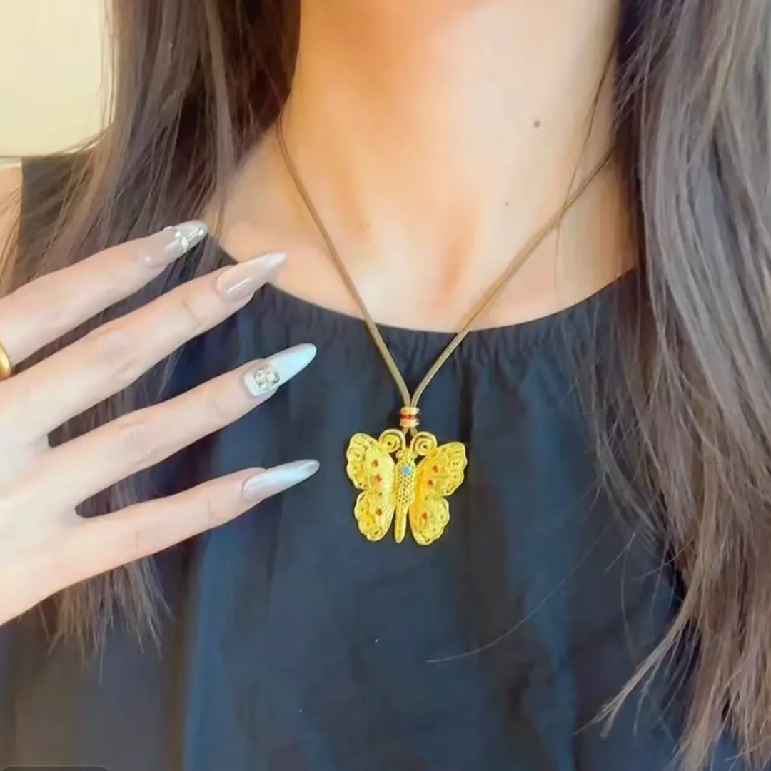 非金属珐琅项链 新款双层立体花丝蝴蝶项链时尚百搭017