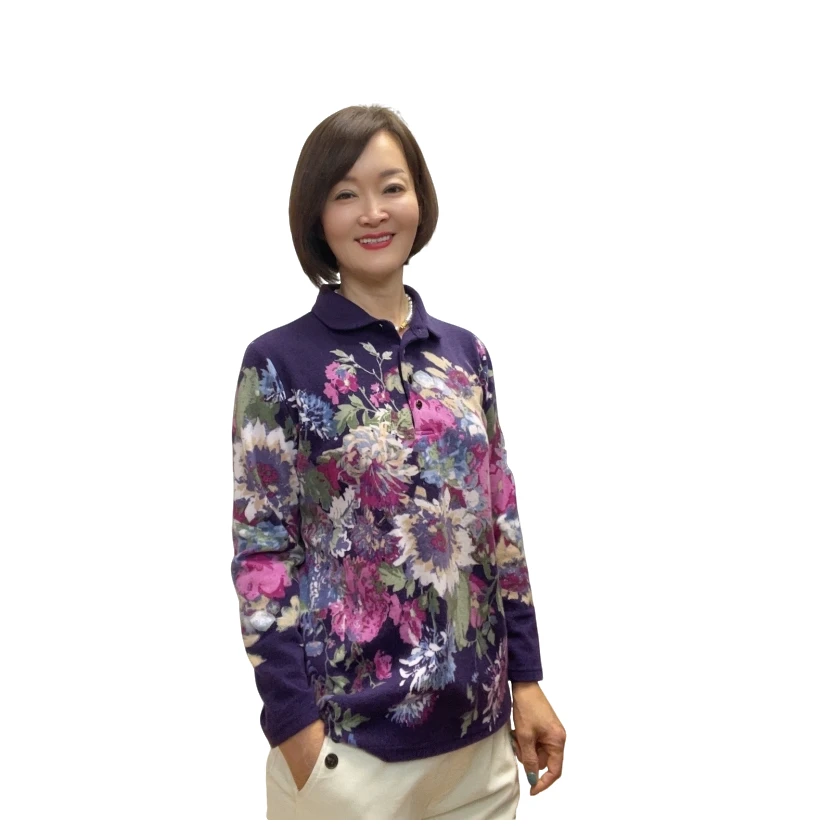 【延姐服饰2】2025新款韩国紫色花POLO领绒感时尚女士温暖上衣