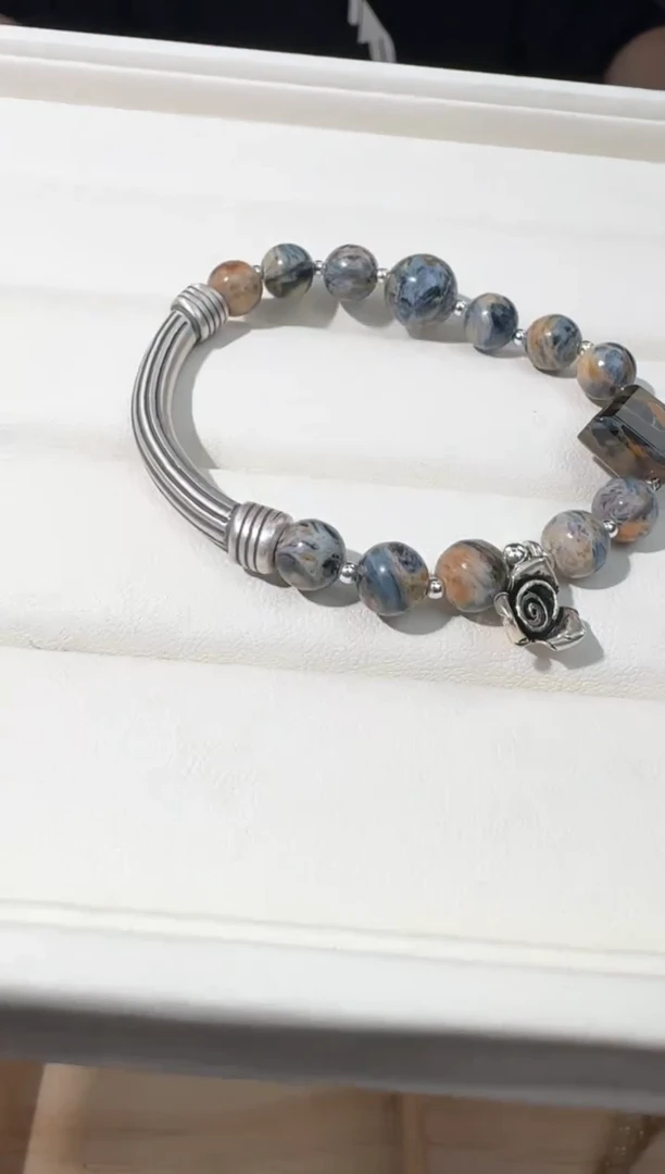 【闪购商品】木变石手链银S925镶嵌彼得石半镯款