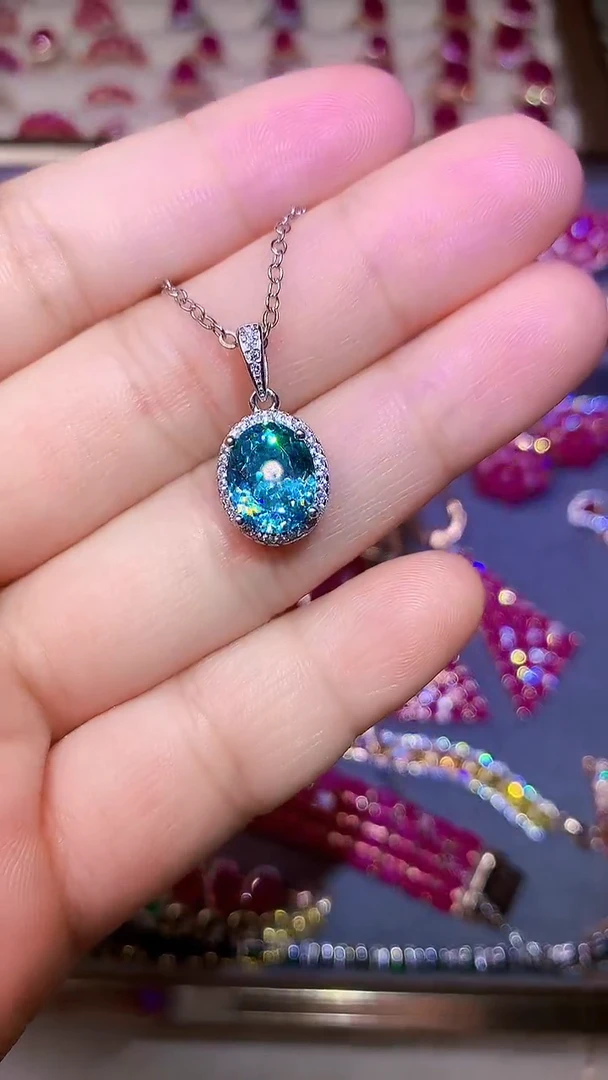 银S925镶嵌颈饰帕拉依巴碧玺....