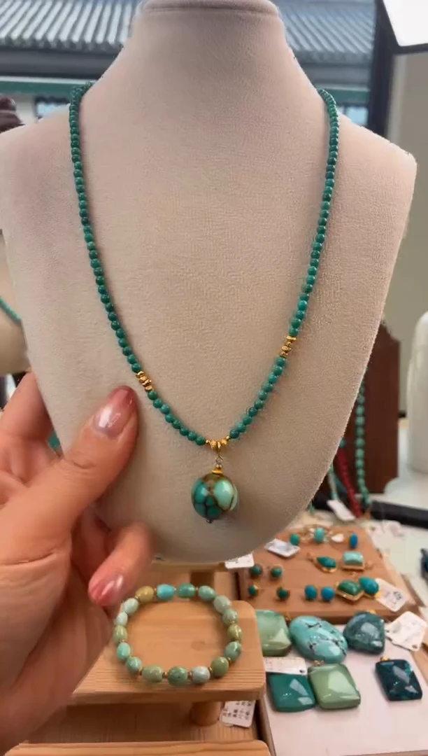银S925镀金镶嵌绿松石项链1