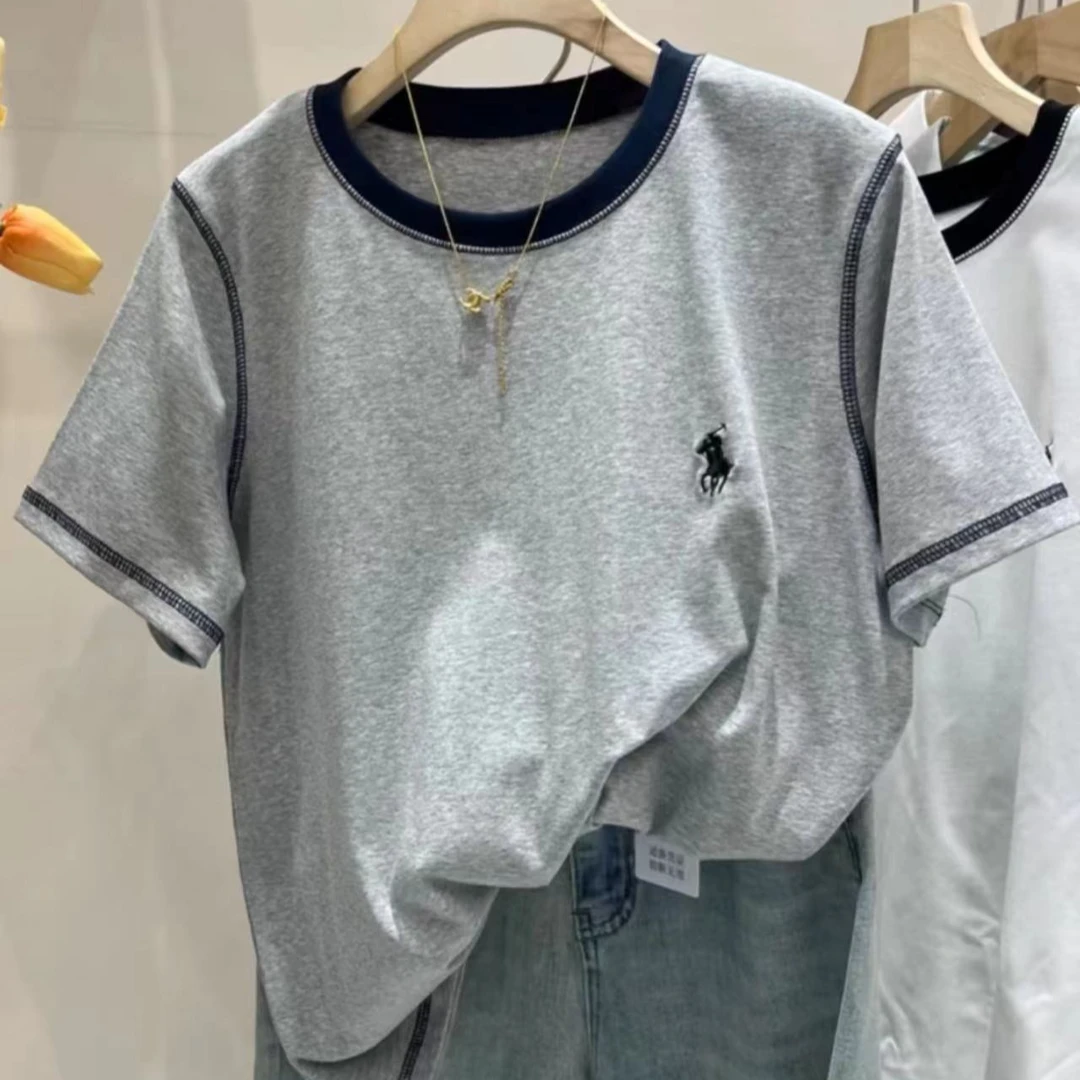 清仓-短袖高端宽松上衣设计感时尚显瘦时尚百搭简约撞色T恤24062