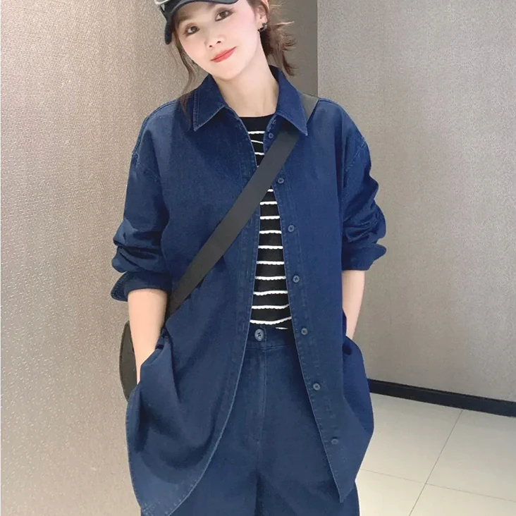 【专柜品质】春夏季新款宽松休闲牛仔衬衣长袖外套女士130082