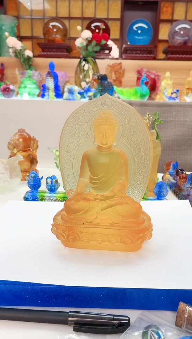 手工艺品琉璃琥珀色药师七佛之一18公分