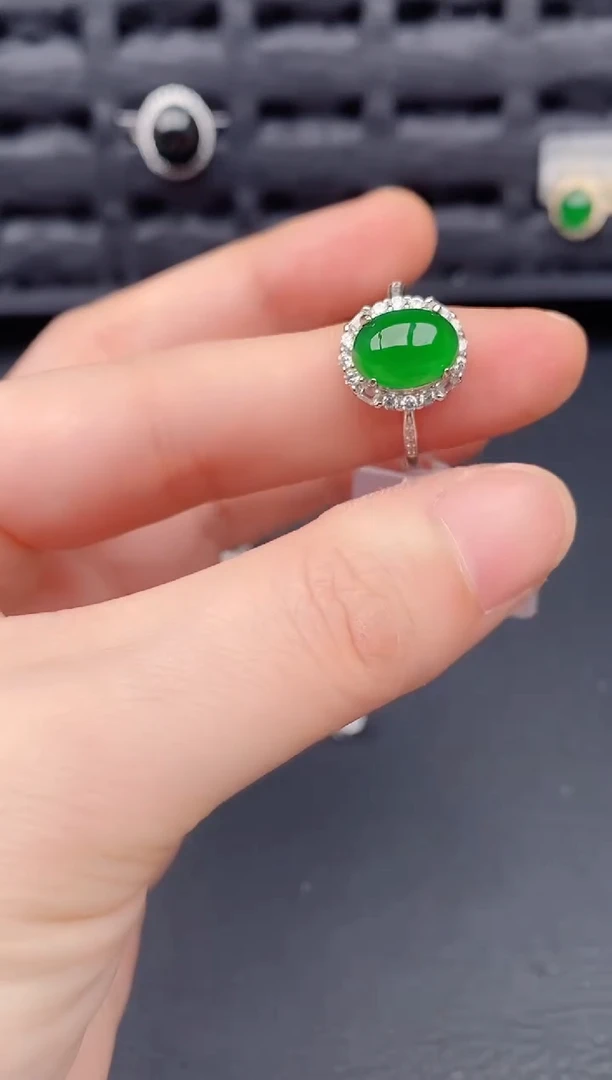 银S925镶嵌戒指翡翠天然a货翡翠313