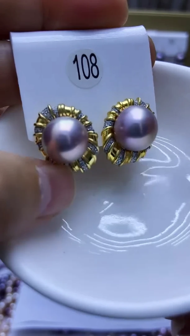 银S925镶嵌耳饰淡水珍珠108