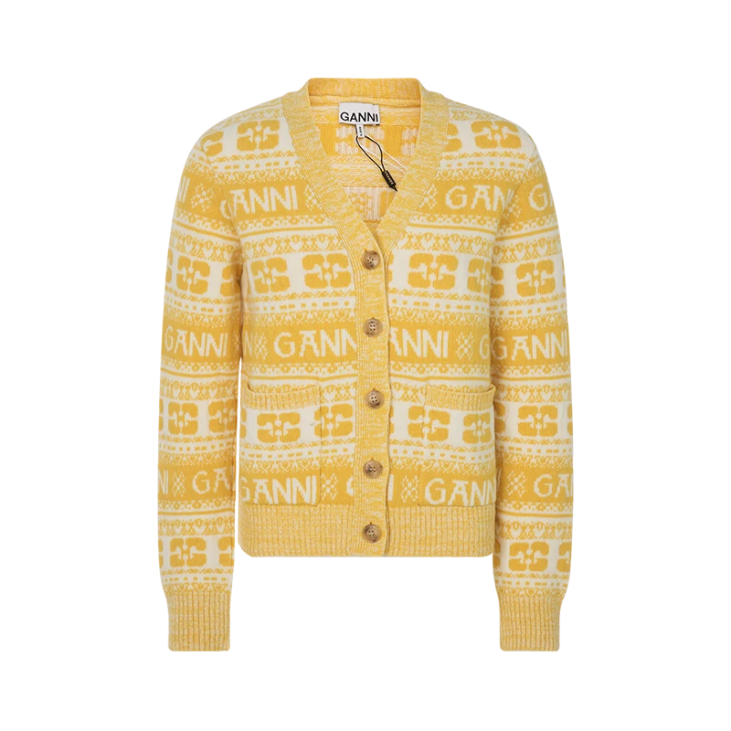 全新未使用  满印条纹针织长袖 黄色/S码