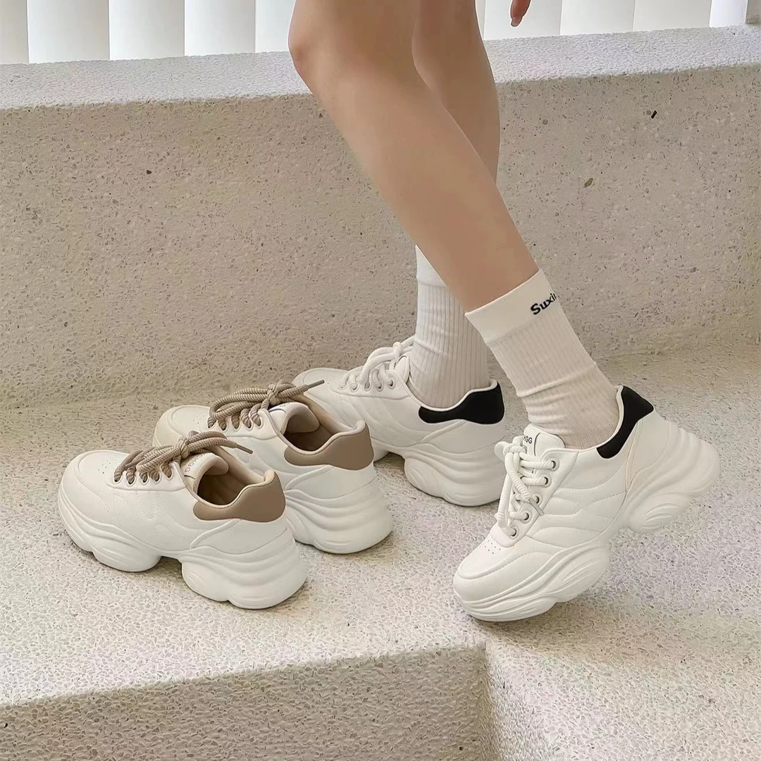 韩版老爹鞋女春季新款厚底增高百搭皮面休闲运动鞋子大码207-5