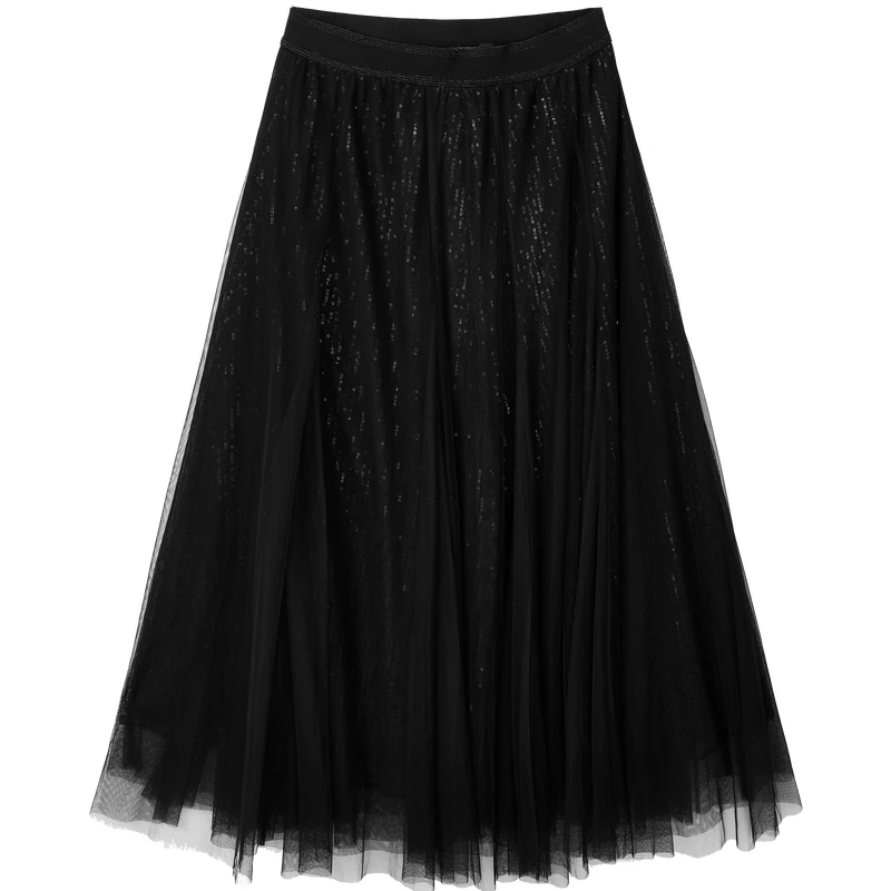 【达人专属】设计感半身裙高腰亮片网纱A字中长裙X09AQS8014