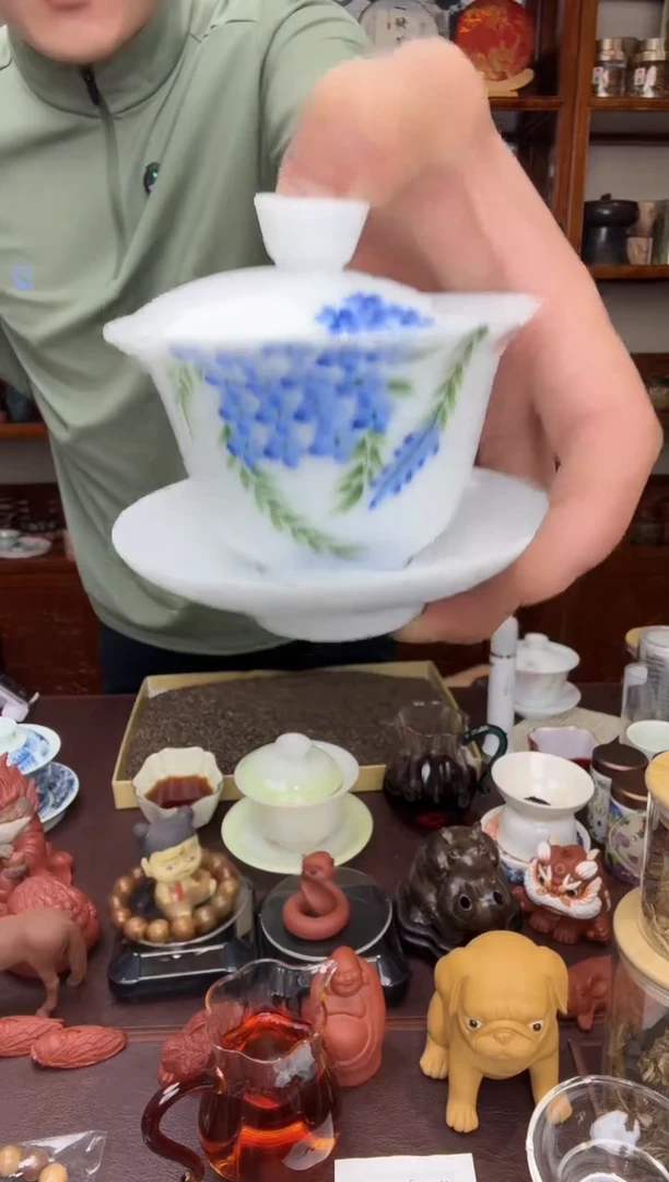 冰种璞玉盖碗手绘